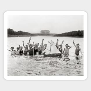 Boys Swimming, 1926. Vintage Photo Sticker